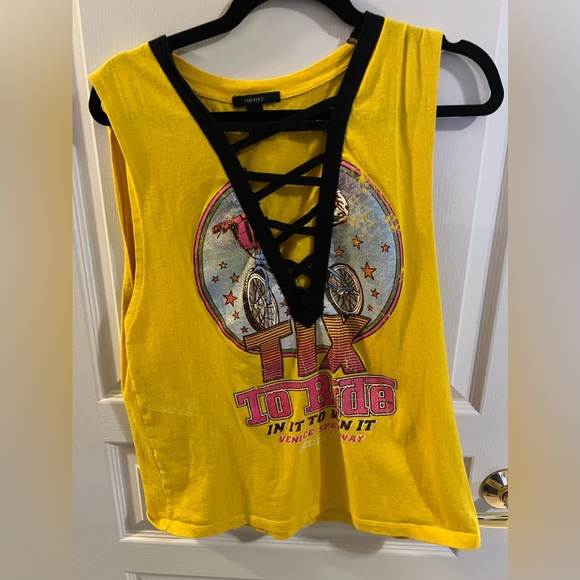 Forever 21 Tops - Yellow graphic tank - Forever 21- Size Large